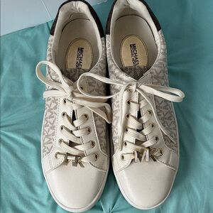 Michael Kors White and Gold Logo Sneakers